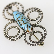 Early Fred Harvey Era Navajo Sterling Silver Rope & Hubbell Glass Brooch - Additional view 2