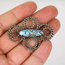 Early Fred Harvey Era Navajo Sterling Silver Rope & Hubbell Glass Brooch - Additional view 4