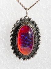 Vintage Fred Harvey Era DRAGON'S BREATH OPAL Sterling Silver Pendant NATIVE AMER
