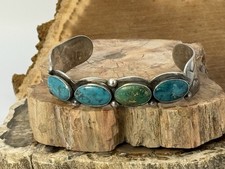 Vintage Native Navajo Fred Harvey Era Sterling Turquoise Cuff Bracelet--2NL25.74 - Additional view 1
