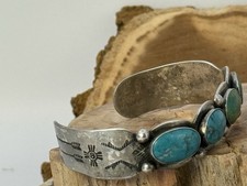 Vintage Native Navajo Fred Harvey Era Sterling Turquoise Cuff Bracelet--2NL25.74 - Additional view 3