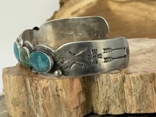 Vintage Native Navajo Fred Harvey Era Sterling Turquoise Cuff Bracelet--2NL25.74 - Additional view 4