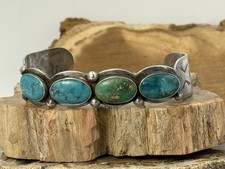 Vintage Native Navajo Fred Harvey Era Sterling Turquoise Cuff Bracelet--2NL25.74