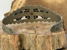 Vintage Navajo Fred Harvey Era, Nickel Silver Turquoise Stamped Cuff--2746.25 - Additional view 4