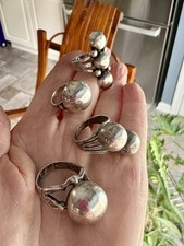 Fred Harvey Early Examples Silver Navajo Pearls Native American Ring Lot Antique - Additional view 1