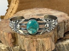 Vintage Bell Trading Fred Harvey Era Sterling Turquoise Stamped Cuff--2794.25 - Additional view 1