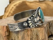 Vintage Bell Trading Fred Harvey Era Sterling Turquoise Stamped Cuff--2794.25 - Additional view 2