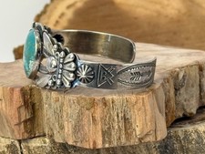 Vintage Bell Trading Fred Harvey Era Sterling Turquoise Stamped Cuff--2794.25 - Additional view 3
