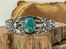 Vintage Bell Trading Fred Harvey Era Sterling Turquoise Stamped Cuff--2794.25