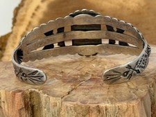 Vintage Navajo Fred Harvey Era Sterling Green Turquoise Stamped Cuff--2795.25 - Additional view 5