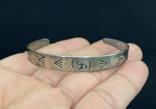 Fred Harvey Era Sterling Silver Hand Stamped VTG Navajo Turquoise Cuff Bracelet
