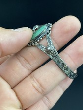 Fred Harvey Era Sterling Silver VTG Hand Stamped Navajo Turquoise Cuff Bracelet - Additional view 3