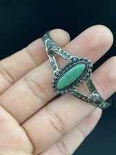 Fred Harvey Era Sterling Silver VTG Hand Stamped Navajo Turquoise Cuff Bracelet - Additional view 5