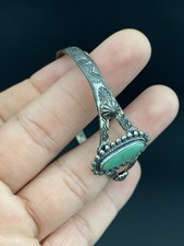 Fred Harvey Era Sterling Silver VTG Hand Stamped Navajo Turquoise Cuff Bracelet - Additional view 6