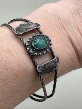 Navajo Fred Harvey Era Sterling Cuff Bracelet Turquoise stone Stamped Sterling - Additional view 8