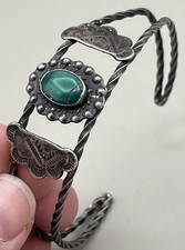 Navajo Fred Harvey Era Sterling Cuff Bracelet Turquoise stone Stamped Sterling