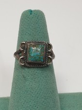Antique Fred Harvey Era Native American Turquoise Sterling Ring Size 6.5 Silver - Additional view 1