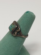 Antique Fred Harvey Era Native American Turquoise Sterling Ring Size 6.5 Silver - Additional view 2