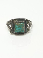 Antique Fred Harvey Era Native American Turquoise Sterling Ring Size 6.5 Silver - Additional view 4