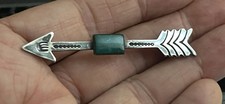 Vintage Navajo Arrow Stamped Silver Brooch Pin Fred Harvey Era Green Tourquoise - Additional view 2