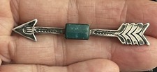 Vintage Navajo Arrow Stamped Silver Brooch Pin Fred Harvey Era Green Tourquoise - Additional view 3