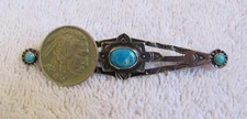 Antique Navajo Indian Fred Harvey Era Sterling Silver & Turquoise Stone Pin - Additional view 2