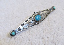 Antique Navajo Indian Fred Harvey Era Sterling Silver & Turquoise Stone Pin - Additional view 3