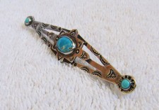 Antique Navajo Indian Fred Harvey Era Sterling Silver & Turquoise Stone Pin - Additional view 4