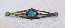 Antique Navajo Indian Fred Harvey Era Sterling Silver & Turquoise Stone Pin