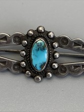 Fred Harvey Era Spider Web Turquoise & Sterling Silver Bar Pin - Additional view 5