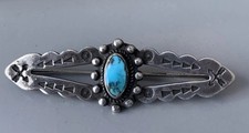 Fred Harvey Era Spider Web Turquoise & Sterling Silver Bar Pin - Additional view 6