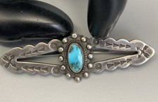 Fred Harvey Era Spider Web Turquoise & Sterling Silver Bar Pin