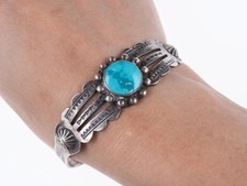 6.5" 30's-40's Fred Harvey Era sterling and turquoise cuff bracelet