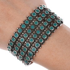 6.375" c1950's 4 row sterling cuff bracelet Fred Harvey style