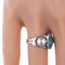 sz5.75 Vintage Fred Harvey Era sterling and turquoise ring - Additional view 2