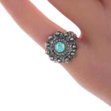 sz5.75 Fred Harvey Era Sterling and spiderweb turquoise ring