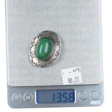 c1940's Fred Harvey era sterling silver green turquoise thunderbird stamped pin - Additional view 4