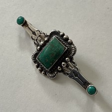 VTG Native American Sterling Silver Turquoise Fred Harvey Era Bar Brooch Pin - Additional view 2