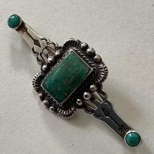 VTG Native American Sterling Silver Turquoise Fred Harvey Era Bar Brooch Pin - Additional view 3