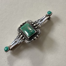 VTG Native American Sterling Silver Turquoise Fred Harvey Era Bar Brooch Pin - Additional view 4