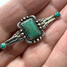 VTG Native American Sterling Silver Turquoise Fred Harvey Era Bar Brooch Pin - Additional view 10