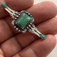 VTG Native American Sterling Silver Turquoise Fred Harvey Era Bar Brooch Pin