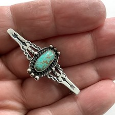 VTG Native American Sterling Silver Turquoise Fred Harvey Era Bar Brooch Pin
