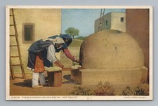 Fred Harvey Pueblo Woman Baking Bread New Mexico Postcard