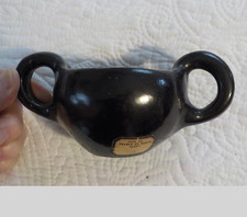 vintage black Santa Clara pottery with Fred Harvey label 5.5" sticker c.1925