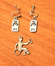 🔥Fred Harvey Native American Sterling Silver Tribal earrings pendant Turquoise