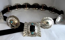 VINTAGE NAVAJO CONCHO BELT STERLING TURQUOISE FRED HARVEY ERA EARLY 1900's 275g - Additional view 1