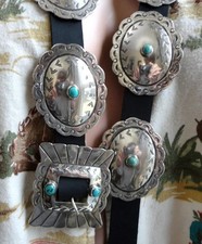 VINTAGE NAVAJO CONCHO BELT STERLING TURQUOISE FRED HARVEY ERA EARLY 1900's 275g - Additional view 3