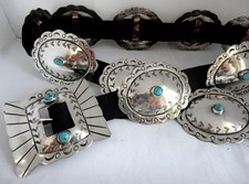 VINTAGE NAVAJO CONCHO BELT STERLING TURQUOISE FRED HARVEY ERA EARLY 1900's 275g - Additional view 4