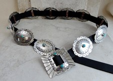 VINTAGE NAVAJO CONCHO BELT STERLING TURQUOISE FRED HARVEY ERA EARLY 1900's 275g - Additional view 8